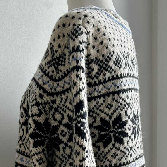 Vintage L.L.Bean Ivory & Black Pure Lambswool Nordic Heritage Cardigan – US XL - Picture 8 of 13